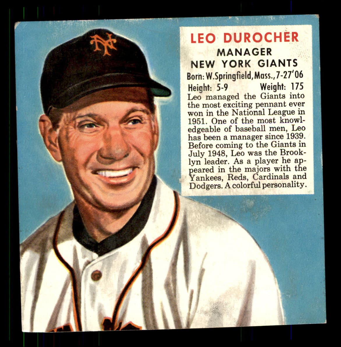 1952 Red Man Tobacco #001n Leo Durocher