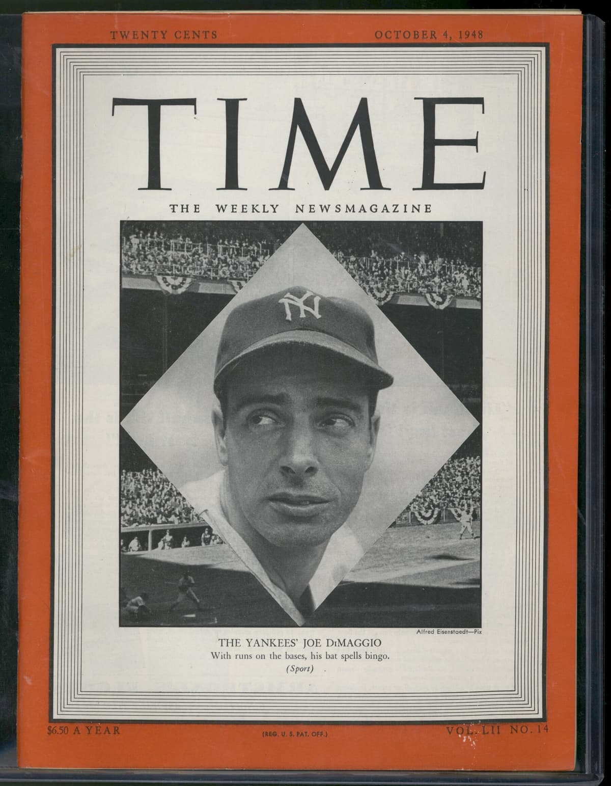 1948 TIME Magazine Vol 52 Issue 14 Joe DiMaggio Cover High Grade