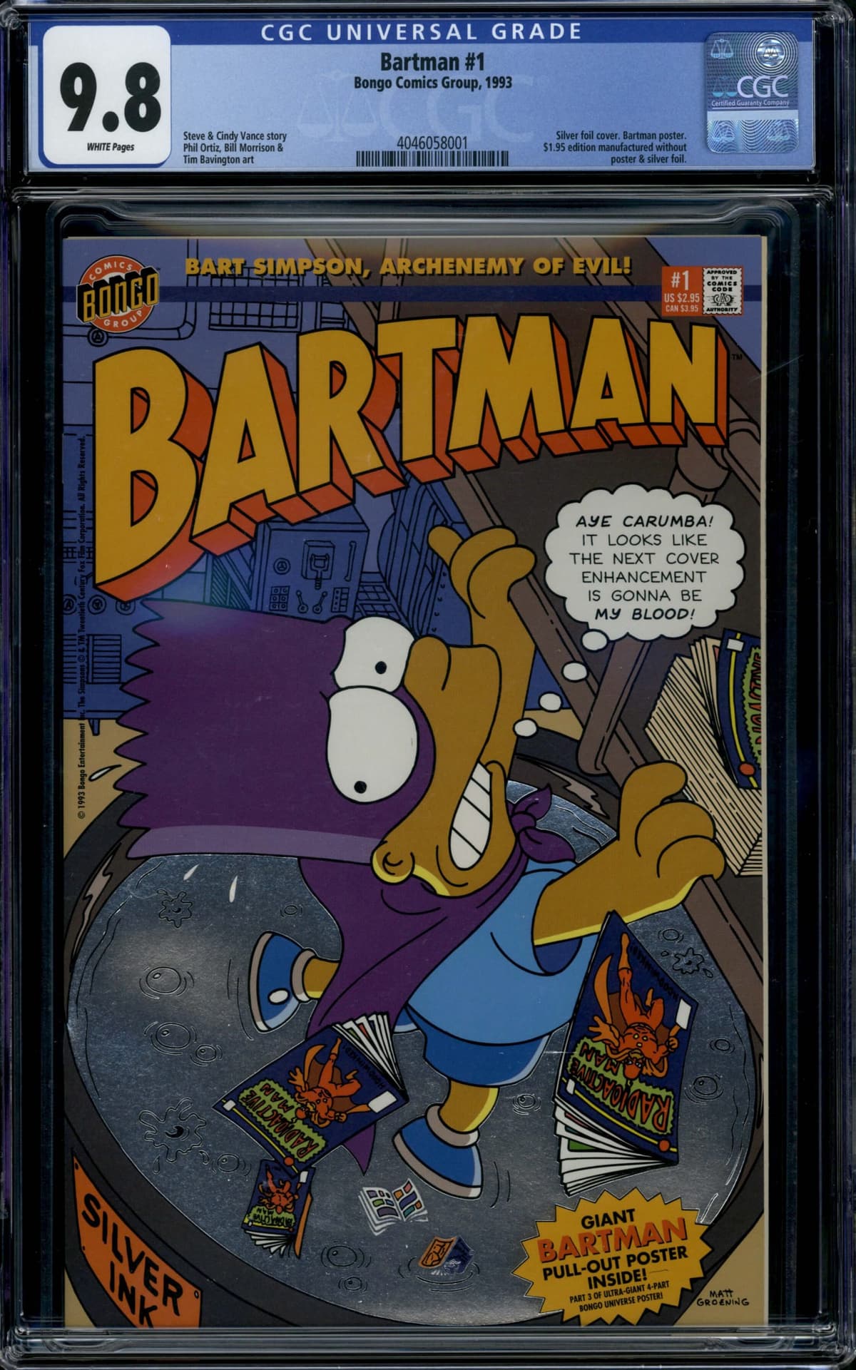 Bartman #1 Bongo Comics Group 1993 CGC 9.8 White Pages Silver Foil Cover