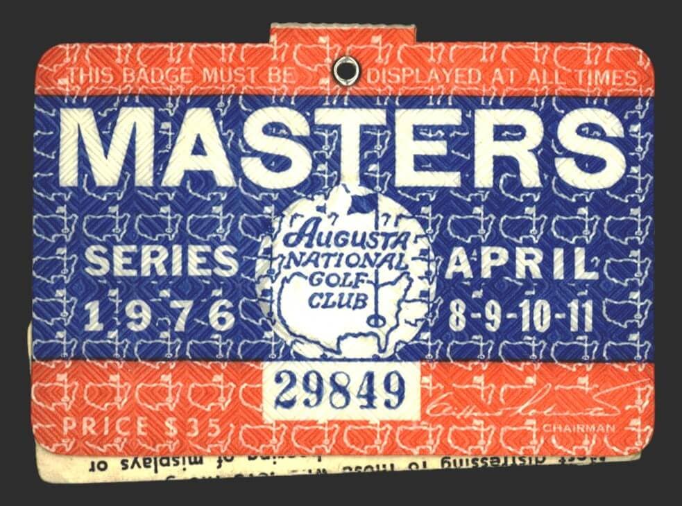 1976 Masters Tournament Badge Ticket Augusta National Golf Club Raymond Floyd