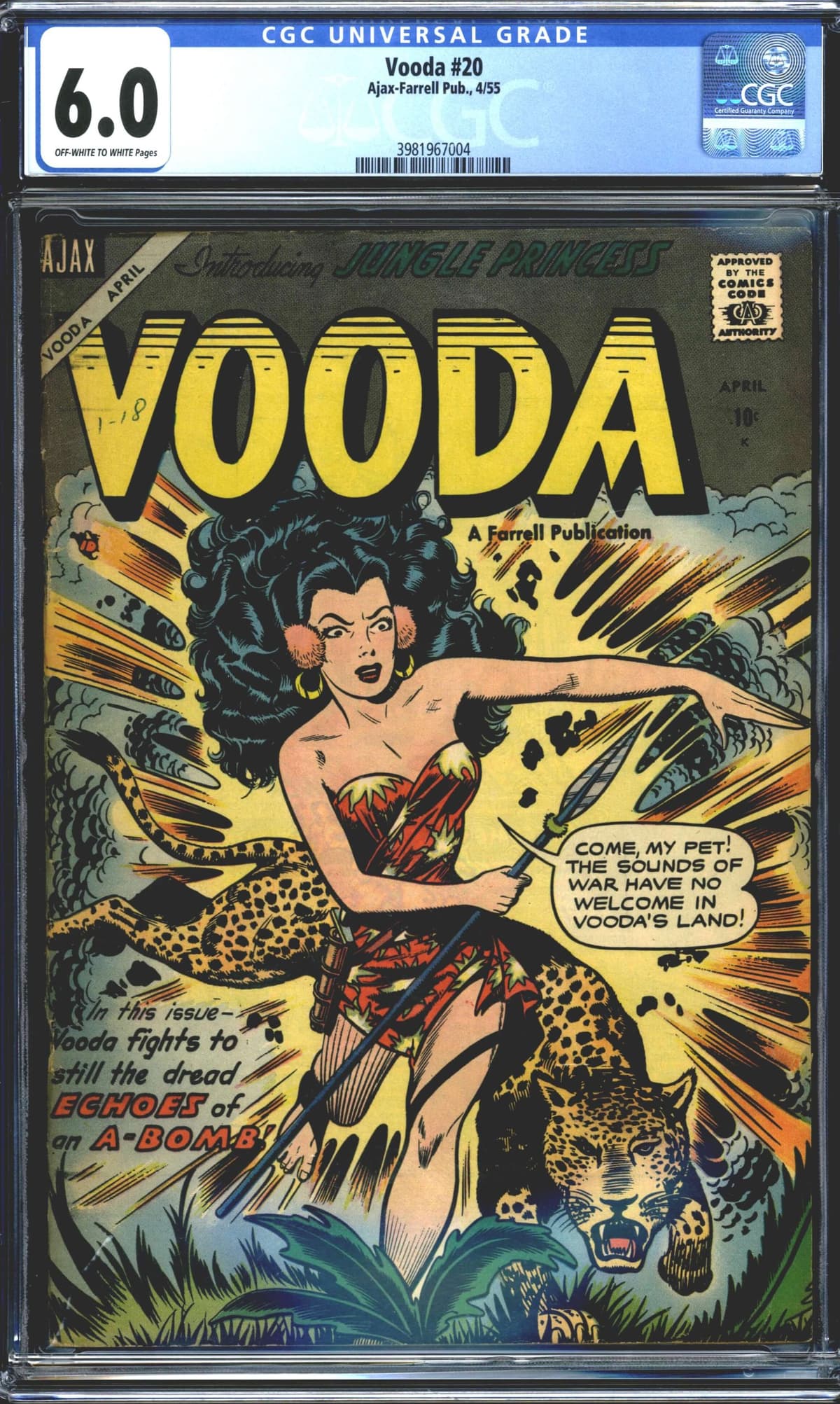 Vooda Jungle Princess #20 CGC 6.0 Off White to White Pages Ajax-Farrell Pub 1955