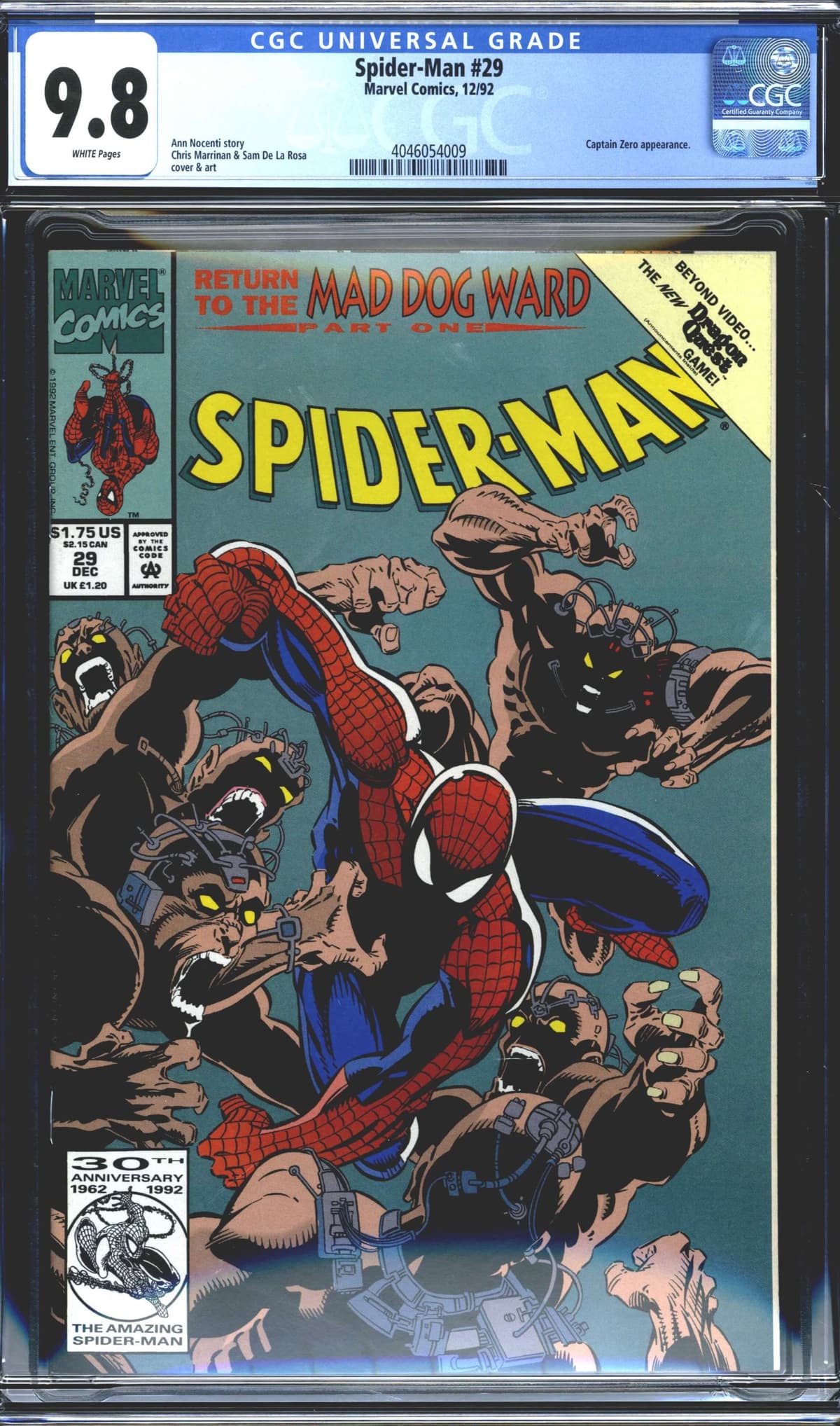 Spider-Man #29 CGC 9.8 Marvel 1992 Captain Zero Appearance Sam De La Rosa Cover
