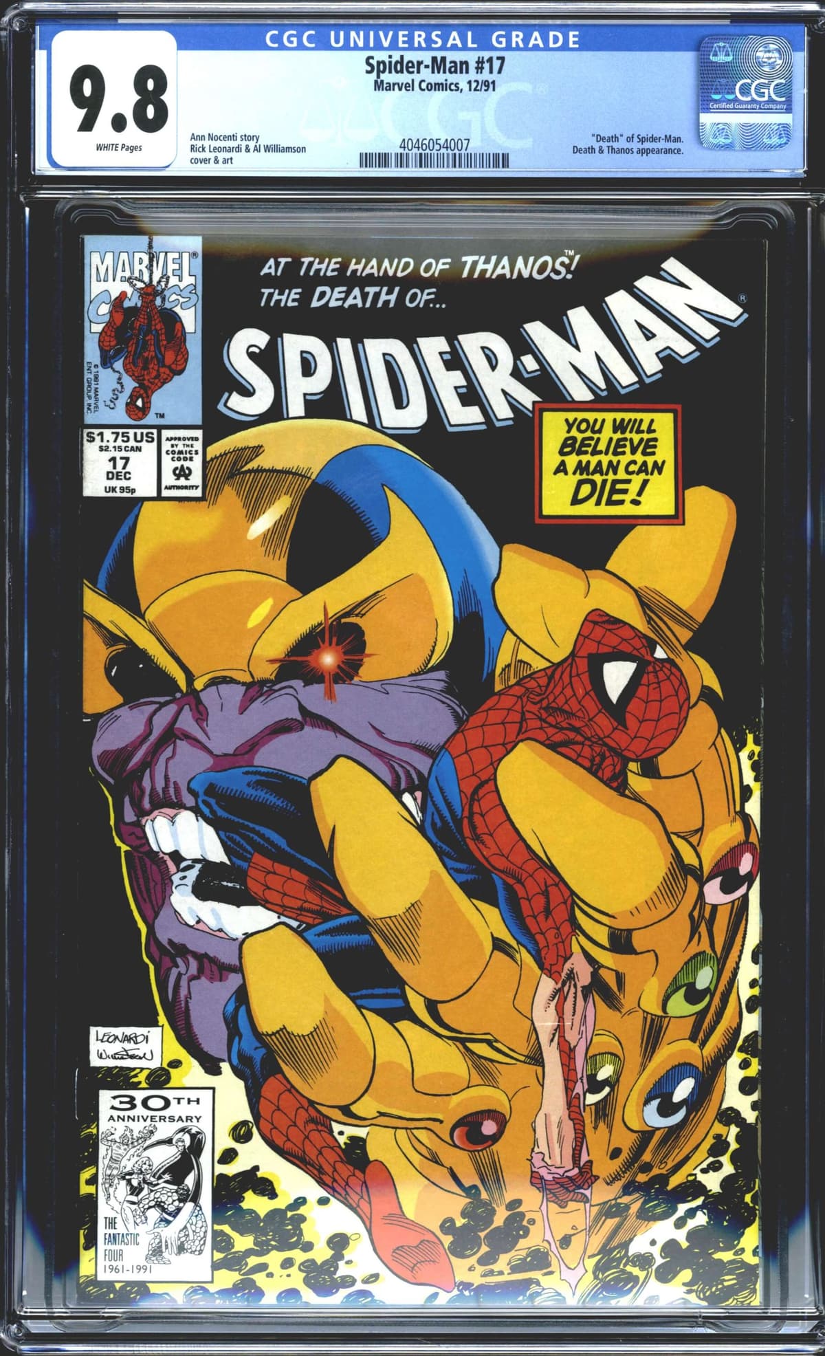 Spider-Man #17 CGC 9.8 Marvel 1991 Death of Spider-Man Thanos Infinity Gauntlet