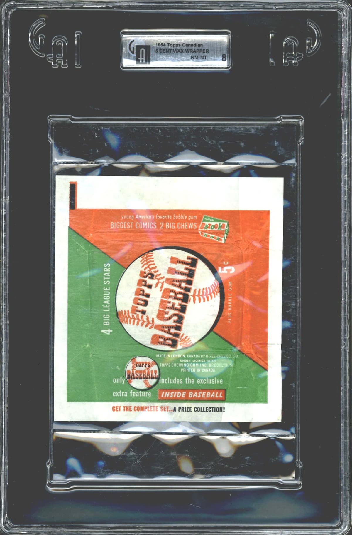 1954 Topps Baseball Canadian OPC O-Pee-Chee 5 Cent Wax Wrapper GAI 8 NM-MT