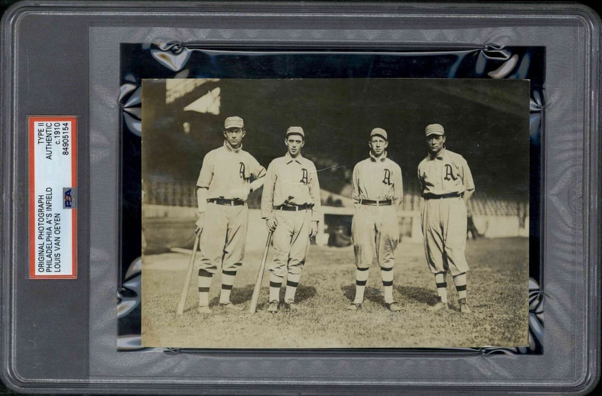 c.1910 Philadelphia A's Photo Type 1 PSA/DNA 6.5"x4.5" Collins Baker Dais Barry