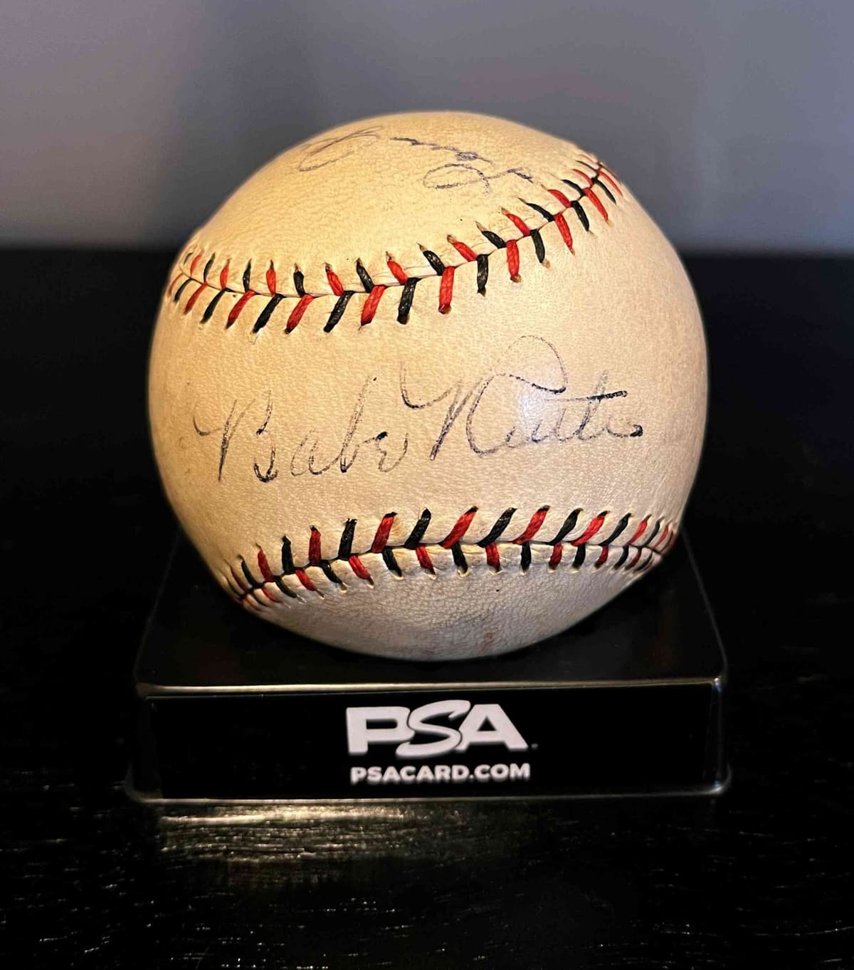 1925 Era JSA PSA/DNA Babe Ruth & Lou Gehrig Signed Baseball PSA 8
