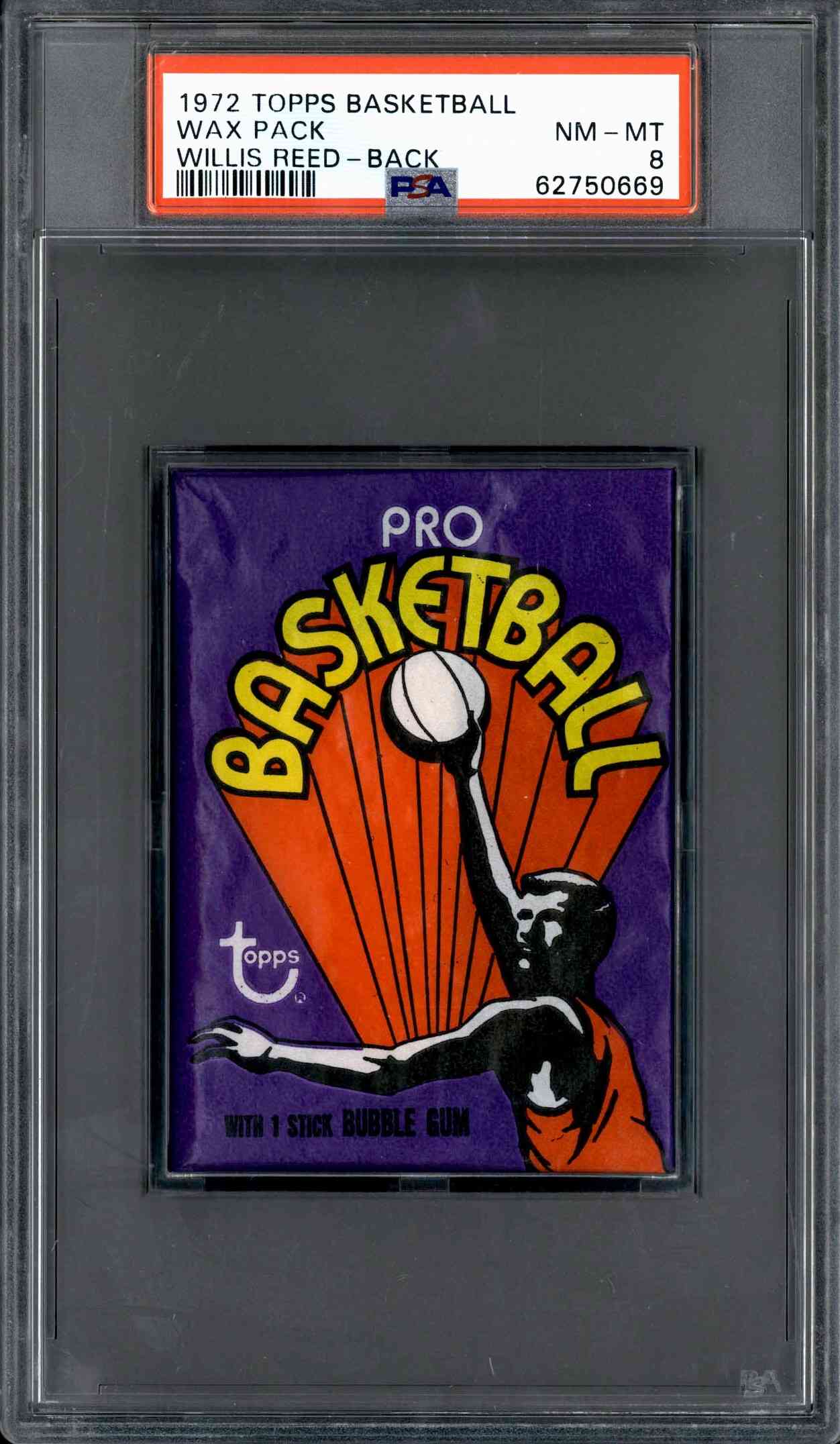 1972 Topps Basketball Unopened Wax Pack Willis Reed Back PSA 8