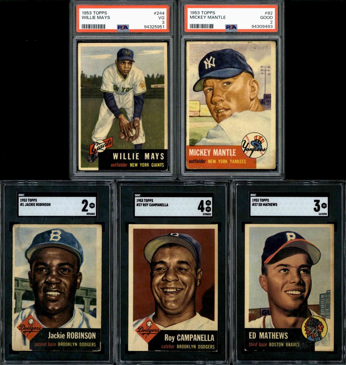 1953 Topps Low Grade Complete Set (274) 10 Cards Graded Mays Mantle Robinson