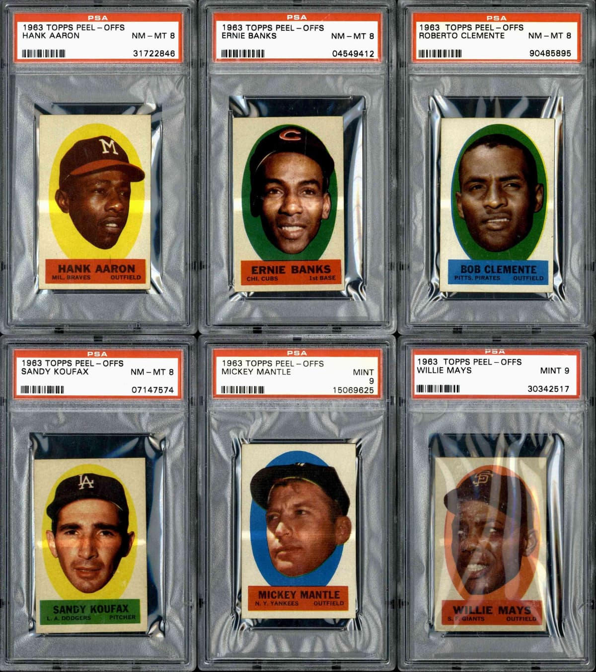 1963 Topps Peel-Offs Complete Set (46) Rank 2 on Registry GPA 9.06 Mays Mantle