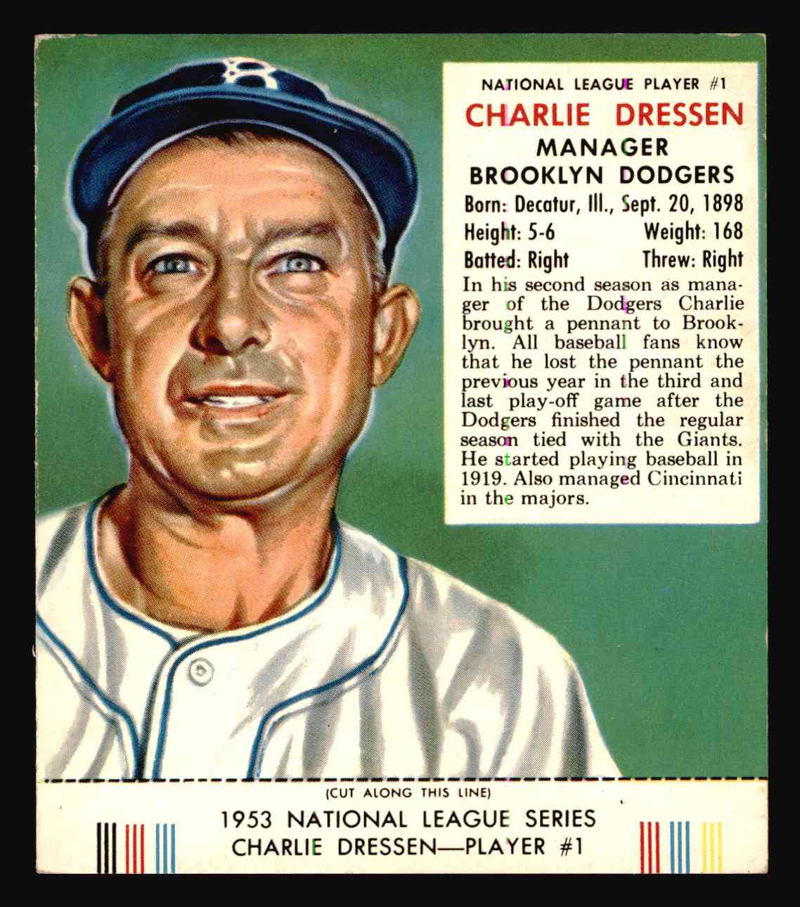 1953 Red Man Tobacco #NL1 Chuck Dressen