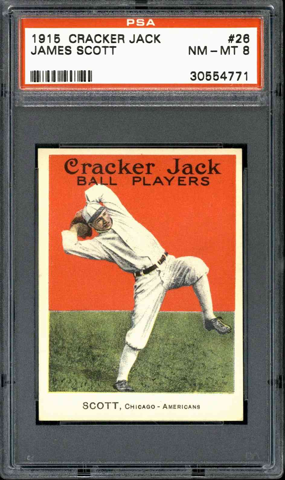 1915 Cracker Jack #26 James Scott PSA 8