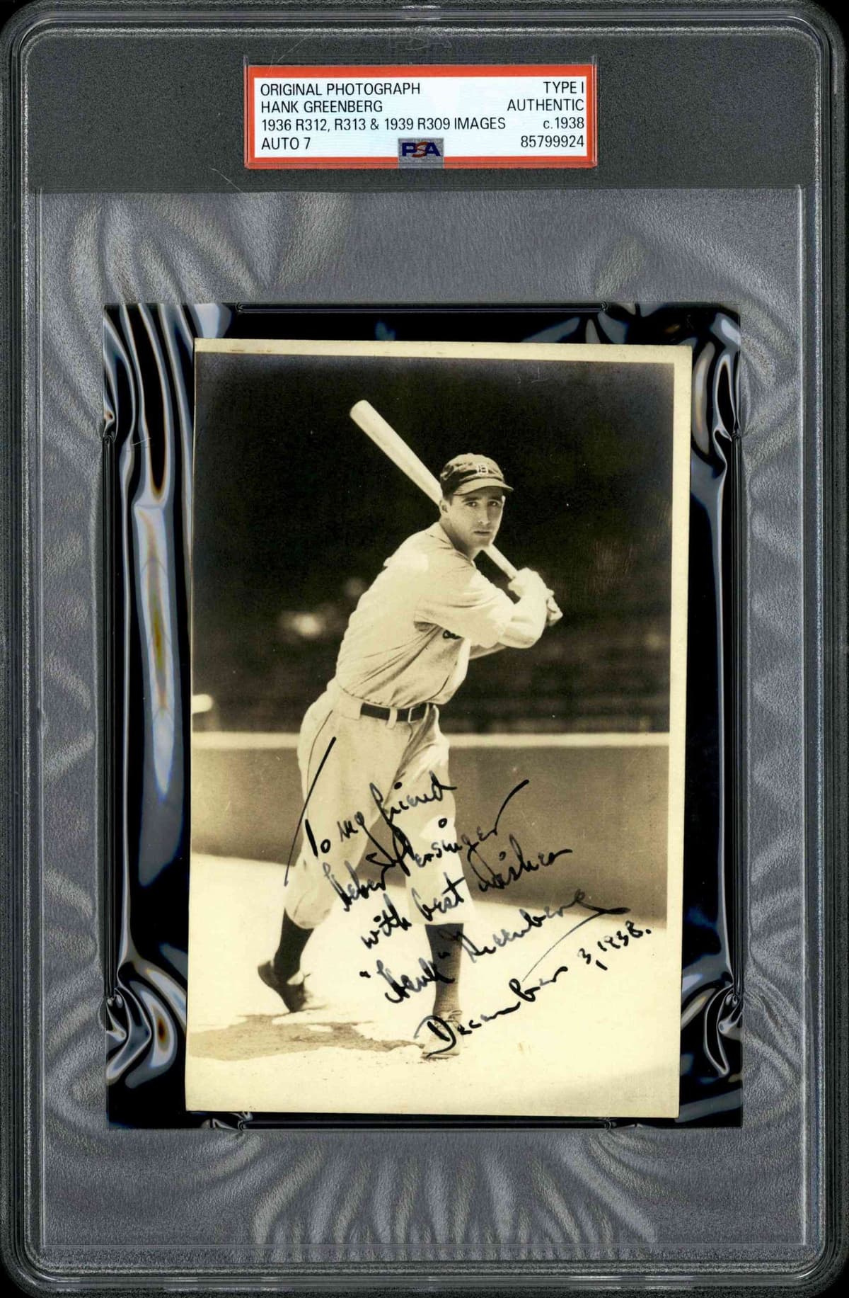 c. 1938 Type 1 Original George Burke Photo Hank Greenberg SIGNED - PSA A AUTO 7