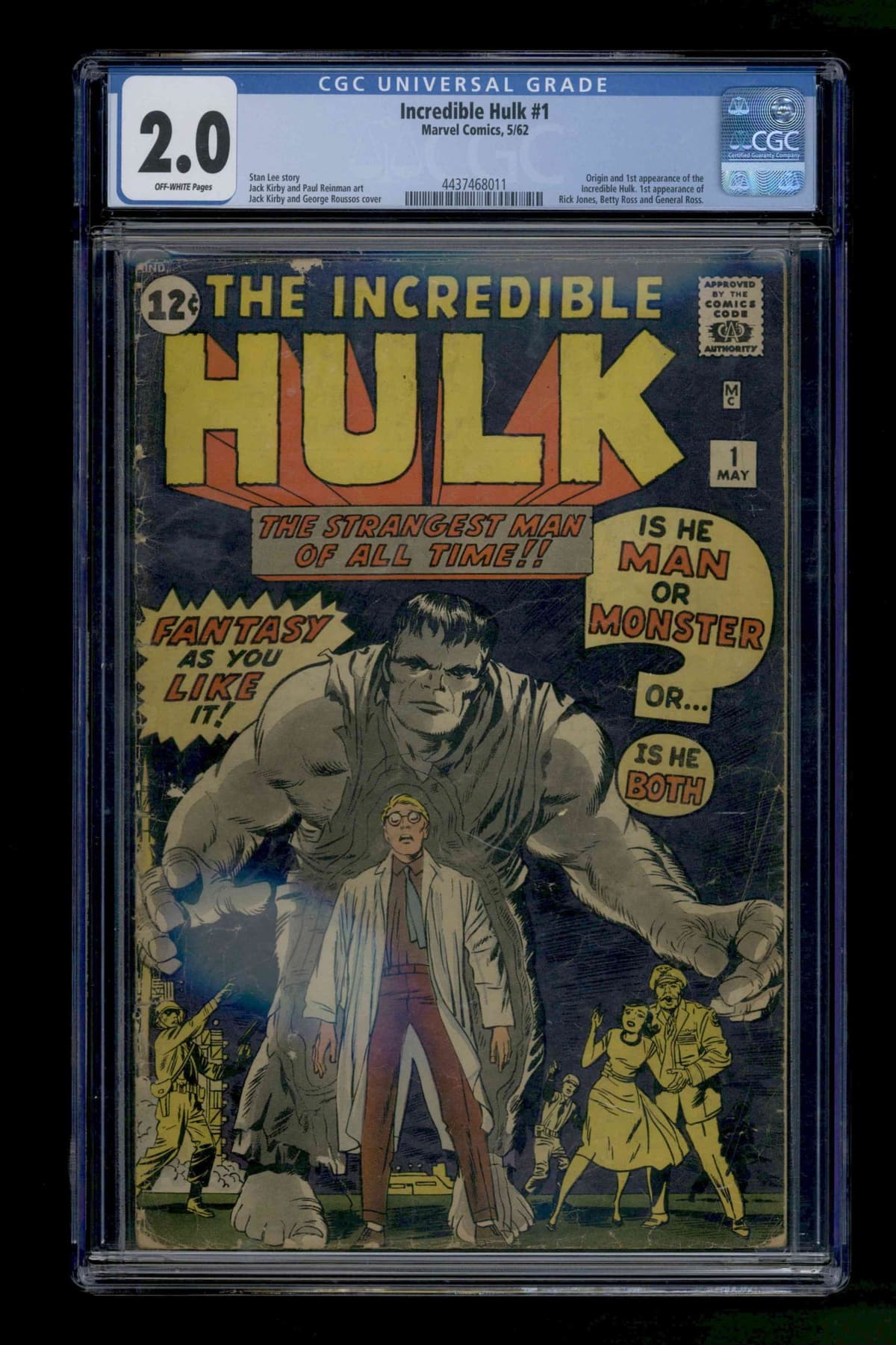 1962 Marvel Comics Incredible Hulk #1 CGC 2.0 1st Series