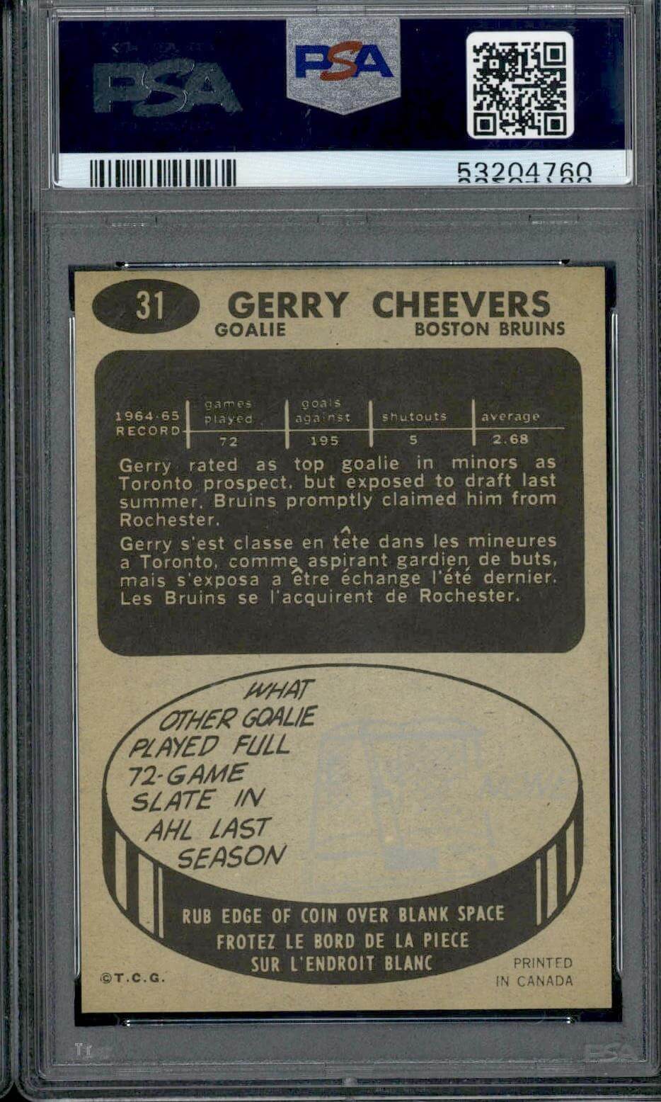 1965 Topps Gerry Cheevers